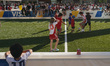 People gather to play soccer as the City of Toronto hosts a FIFA World Cup watch party at...