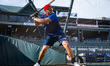 Tt Bowens of the Binghamton Rumble Ponies warms up before a Minor League Baseball game at...