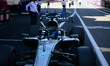 George Russell of Mercedes-AMG Petronas celebrates his pole position during qualifying for...
