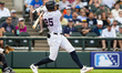 Dj Gladney of the Somerset Patriots hits the ball during a Minor League Baseball game at T...