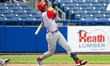 George Malone of the Williamsport Crosscutters hits the ball during an MLB Draft League ba...