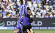 Shreyanka Patil of India receives treatment on her knees during the ICC Women's T20 Cricke...