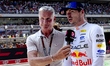 David Coulthard speaks with Formula 1 driver Max Verstappen of Oracle Red Bull Racing duri...