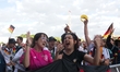 Thousands of German football fans gather in front of Rudolf Weber Arena for the public vie...