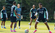 Cesar Blackman #02 of the Panama national football team warms up during a training session...