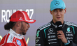 Lewis Hamilton of Ferrari and George Russell of Mercedes after the Formula 1 Barcelona-Cat...