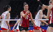Pia Timmer #11 of Germany celebrates after scoring a point during the FIVB Volleyball Nati...