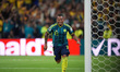 Jaminton Campaz #21 of Colombia celebrates after scoring a goal during the FIFA World Cup...