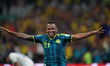 Jaminton Campaz #21 of Colombia celebrates after scoring a goal during the FIFA World Cup...