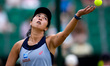 Aldila Sutjiadi of Indonesia competes during the quarterfinal doubles match at the 2026 Le...