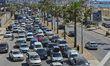 Vehicles line up in traffic at the entrance to Sidon, Lebanon, on June 19, 2026, as reside...