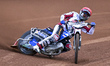 Jake Allen of Redcar Bears (red) leads during Heat 4 of the Cab Direct Championship match...