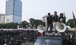 University students stage a protest against government policies, demanding lower fuel pric...