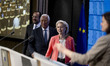 (L-R) Cypriot President Nikos Christodoulides, European Council President Antonio Costa, a...