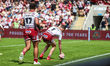 Jai Field of Wigan Warriors scores a try during the Betfred Super League round 15 match be...