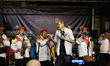 The Egyptian drum band performs during the 12th Cairo International Drum Festival, which f...