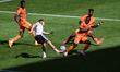 Florian Wirtz #17 (center) kicks the ball during the FIFA World Cup 2026 group stage match...