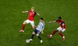 Nicolas Seiwald of Austria, Lionel Messi of Argentina, and David Alaba of Austria during t...