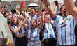 Fans of the Argentinian national soccer team celebrate an Argentinian goal during the FIFA...