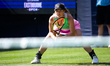 Jesika Maleckova plays with partner Miriam Skoch during their round of 16 doubles match ag...