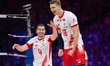 Artur Szalpuk and Marcin Komenda compete during the Men's VNL FIVB Volleyball Nations Leag...