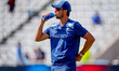 Josh Tongue of England participates in the pre-game warm-up during the 3rd Rothesay Test M...