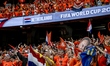 Supporters of the Dutch national team during the 2026 World Cup at Arrowhead Stadium in Ka...