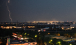 Lightning streaks across the night sky during a storm in Creteil, France, on June 27, 2026...