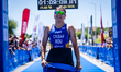 Tunde Georgiana Crisan of Romania celebrates her gold medal at the finish line during the...