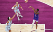 Valeriane Ayayi of Phoenix Mercury shoots the ball against Isabelle Harrison of Toronto Te...