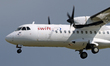 A Swiftair ATR 42-300 (F) lands at Barcelona-El Prat Airport, in Barcelona, Spain, on May...