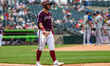 Otto Kemp of the Lehigh Valley Iron Pigs heads to first base during a Minor League Basebal...