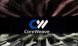 CoreWeave logo displayed on a phone screen and a laptop keyboard are seen in this multiple...