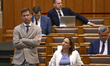 Gergely Gulyas, Fraction Leader of the Fidesz party, listens to speakers during an extraor...