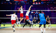Shikun Peng and Zhai Wu compete during the Men's Volleyball Nations League match between C...