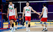 Shikun Peng and Lei Li compete during the Men's VNL FIVB Volleyball Nations League match b...