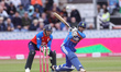 Tilak Varma of India hits a four during the First Vitality T20 International match between...