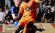 Tom Staps of Etten-Leur United and Moussa Soumano of NAC Breda compete during the Keuken K...
