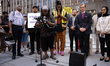 Faith leaders, advocates, and allies hold a vigil outside 26 Federal Plaza in lower Manhat...