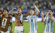Giuliano Simeone, Enzo Fernandez, Julian Alvarez and Nicolas Tagliafico of Argentina celeb...