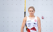 Aleksandra Miroslaw competes in the World Climbing Series Krakow 2026 at the Main Market S...