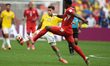 Gustavo Puerta #14 of the Colombia national team and Breel Embolo #7 of the Switzerland na...