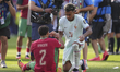 Desire Doue of France helps to Achraf Hakimi of Morocco during the FIFA World Cup 2026 Qua...