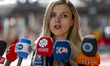 Velislava Petrova-Chamova, Minister of Foreign Affairs of Bulgaria, speaks to the media at...
