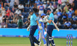 Joe Root (England) and Gus Atkinson (England) celebrate after chasing the target score dur...