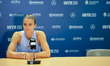 Fourth seed Maria Sakkari of Greece speaks with media after their quarterfinal match again...