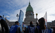 Argentine unions and retirees gather during their traditional Wednesday march at Congressi...