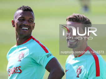 Portugals Nani (L) and Adrien Silva (R) during the Training for the Friendly Game match between Portugal and Gibraltar at City Football in O...