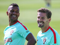 Portugals Nani (L) and Adrien Silva (R) during the Training for the Friendly Game match between Portugal and Gibraltar at City Football in O...