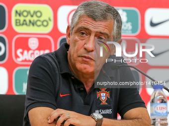Portugals head coach Fernando Santos during the Press Conference for the match between Portugal and Gibraltar at City Football in Oeiras, Li...